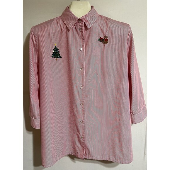 Women's Alia Sport 3/4 Sleeve Christmas Shirt - 16 - Holliday Tree Bird Holiday - Picture 1 of 8